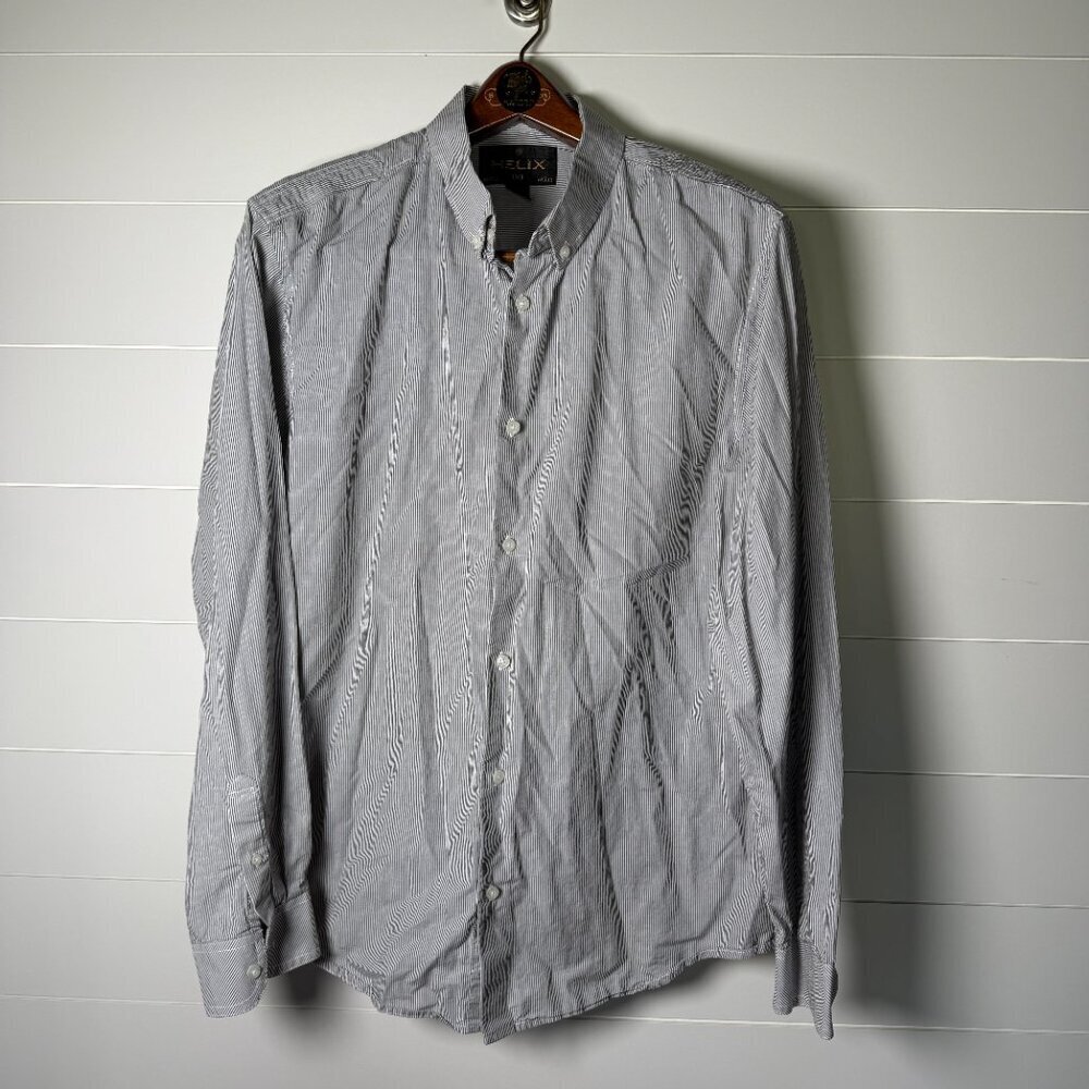 Helix Shirt Mens XXL Gray Stripe Button Down Military Long Sleeve Casual